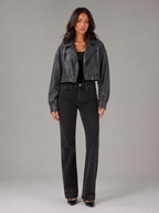 Cropped Faux Leather Zip Biker Jacket Women