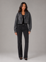 Cropped Faux Leather Zip Biker Jacket Women