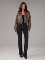 Cropped Faux Leather Zip Biker Jacket Women