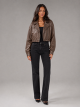 Cropped Faux Leather Zip Biker Jacket Women