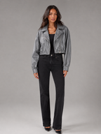 Cropped Faux Leather Zip Biker Jacket Women