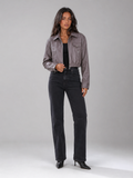 Washed Faux Leather Cropped Trucker Jacket Women
