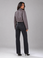 Washed Faux Leather Cropped Trucker Jacket Women