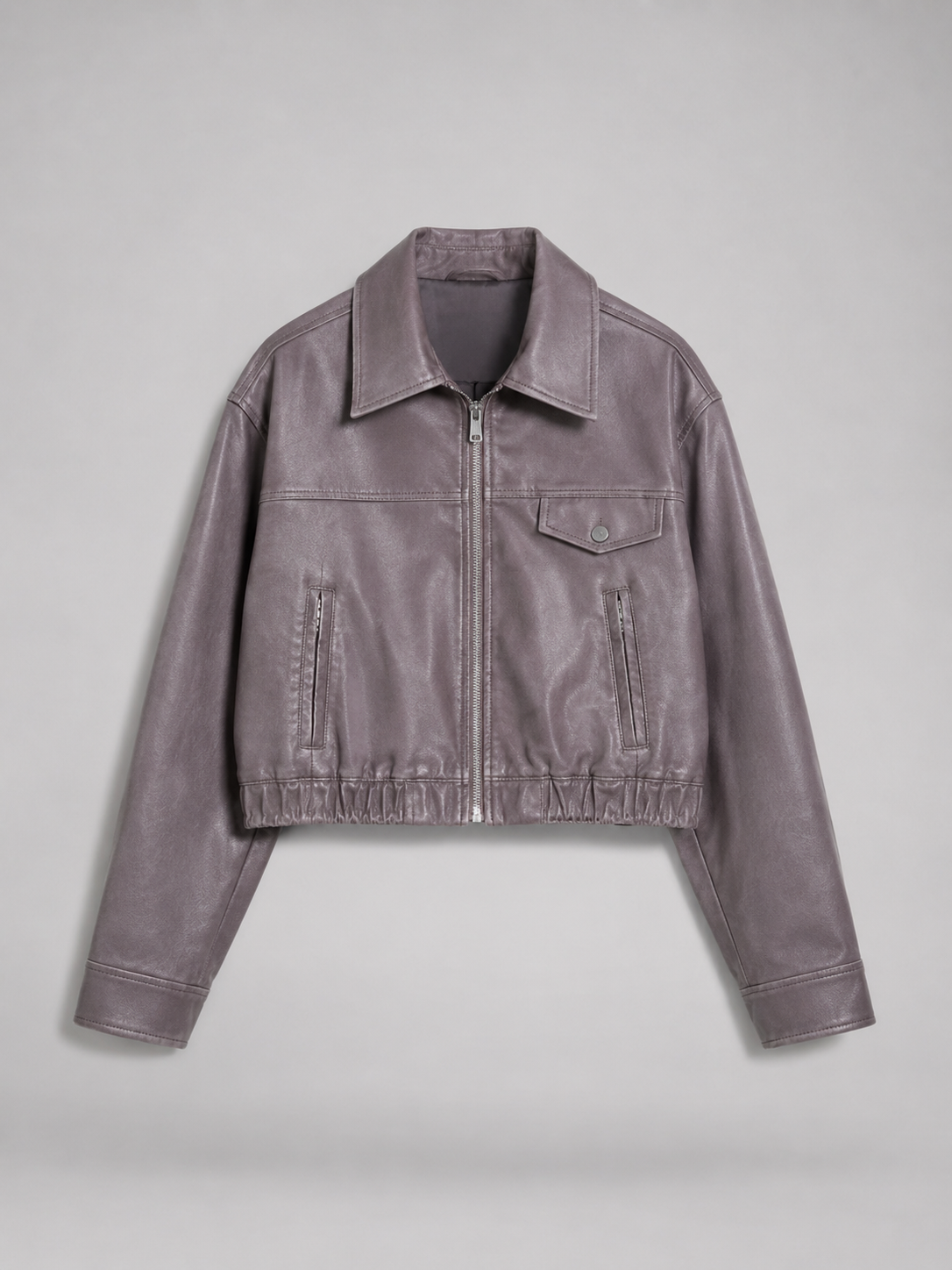 Washed Faux Leather Cropped Trucker Jacket Women