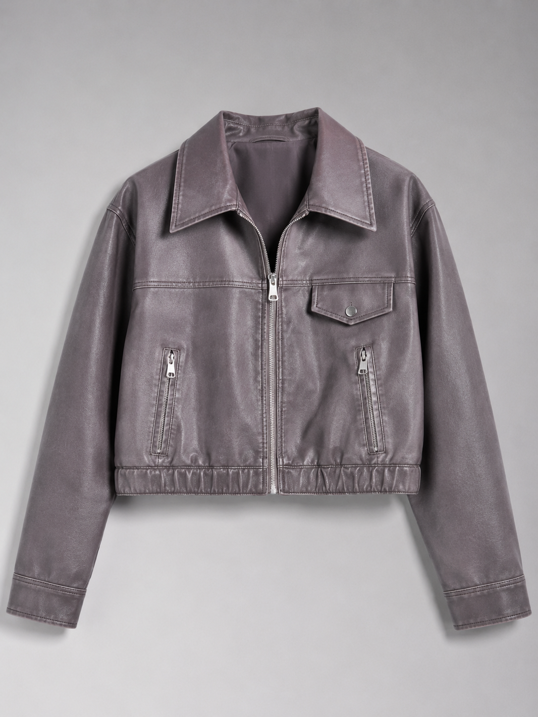 Washed Faux Leather Cropped Trucker Jacket Women