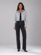 Washed Faux Leather Cropped Trucker Jacket Women