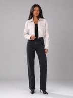 Washed Faux Leather Cropped Trucker Jacket Women