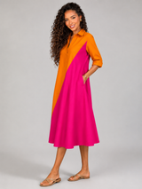 Colorblock Collared Midi Dress Summer Women