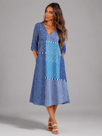 Vestido midi de algodón con estampado patchwork para mujer en verano