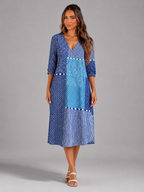 Vestido midi de algodón con estampado patchwork para mujer en verano