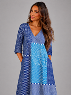 Vestido midi de algodón con estampado patchwork para mujer en verano