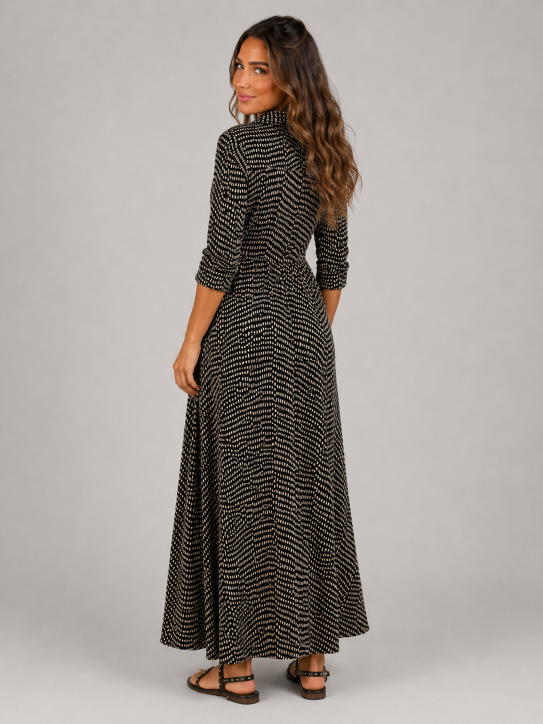 Vestido camisa largo con lunares y cinturón de lazo para mujer