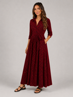 Vestido camisa largo con lunares y cinturón de lazo para mujer