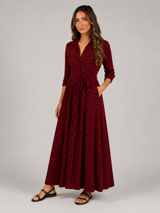 Polka Dot Tie Waist Maxi Shirt Dress Women