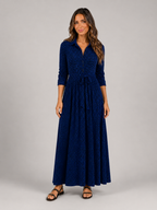 Vestido camisa largo con lunares y cinturón de lazo para mujer