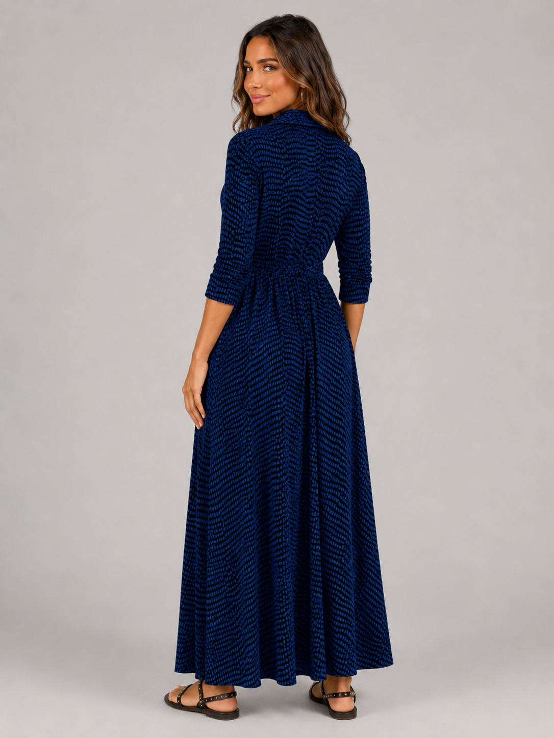 Vestido camisa largo con lunares y cinturón de lazo para mujer