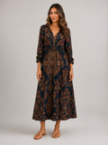 Floral Bohemian V Neck Maxi Dress Autumn Women