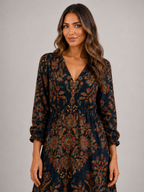 Floral Bohemian V Neck Maxi Dress Autumn Women