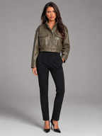 Cropped Faux Leather Utility Jacket for Women