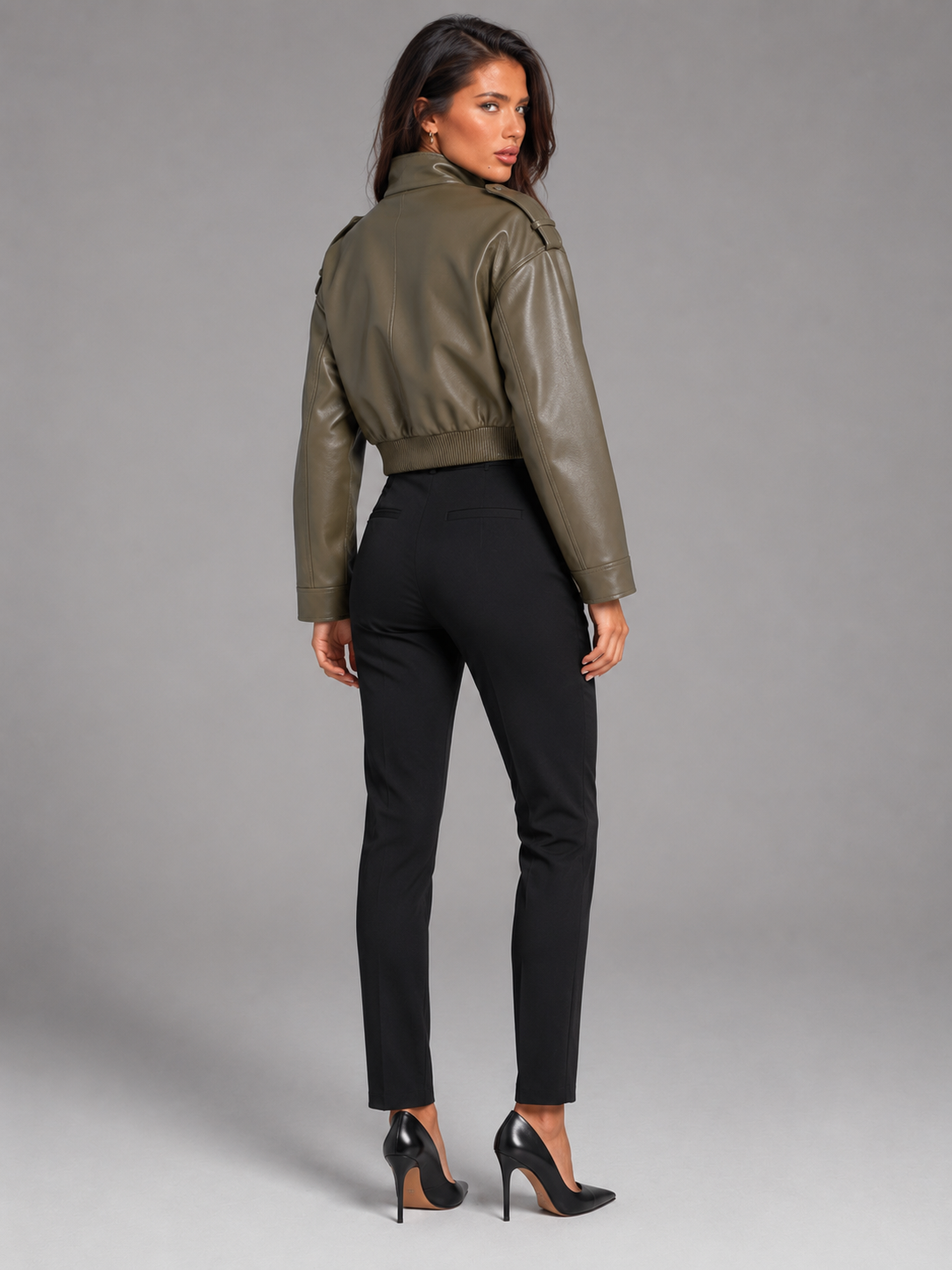 Cropped Faux Leather Utility Jacket for Women