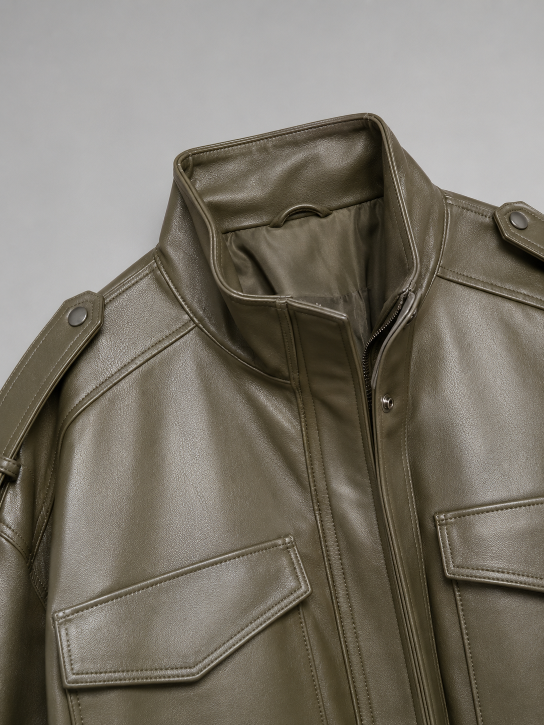 Cropped Faux Leather Utility Jacket for Women