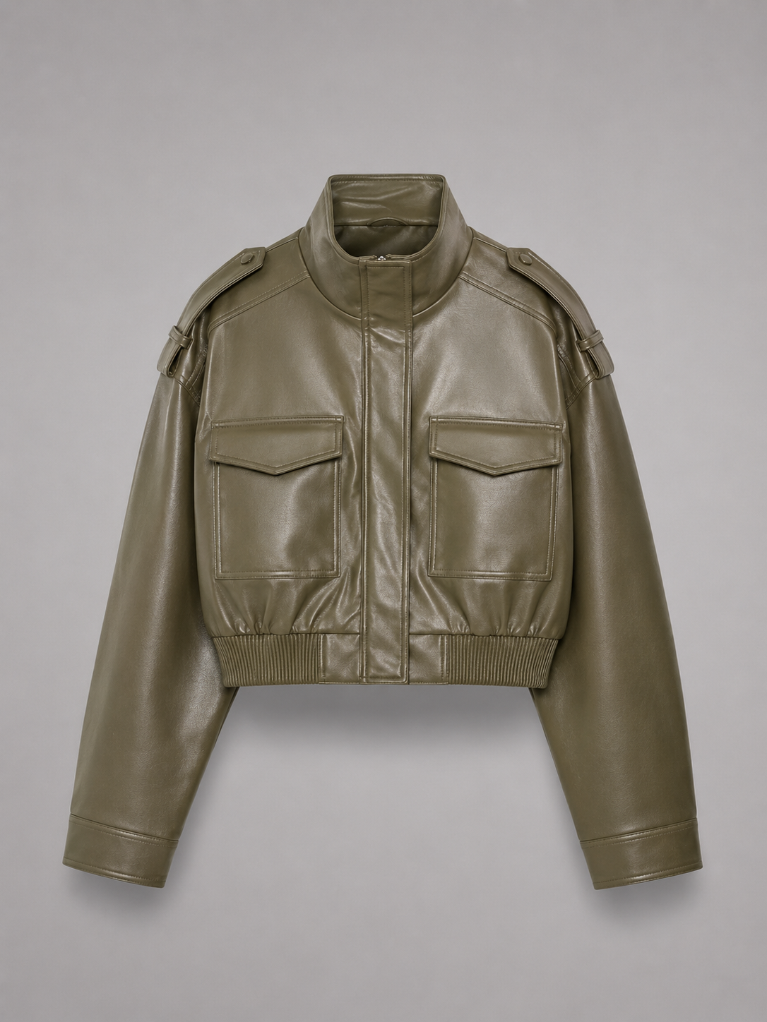 Cropped Faux Leather Utility Jacket for Women