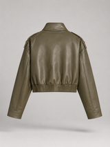 Cropped Faux Leather Utility Jacket for Women