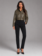 Cropped Faux Leather Utility Jacket for Women