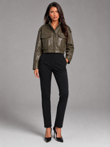 Cropped Faux Leather Utility Jacket for Women