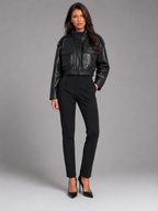 Cropped Faux Leather Utility Jacket for Women