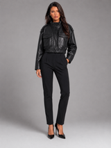 Cropped Faux Leather Utility Jacket for Women
