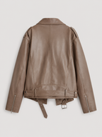 Oversized Faux Leather Biker Jacket for Women