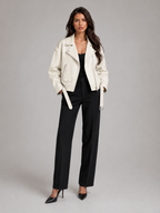Oversized Faux Leather Biker Jacket for Women