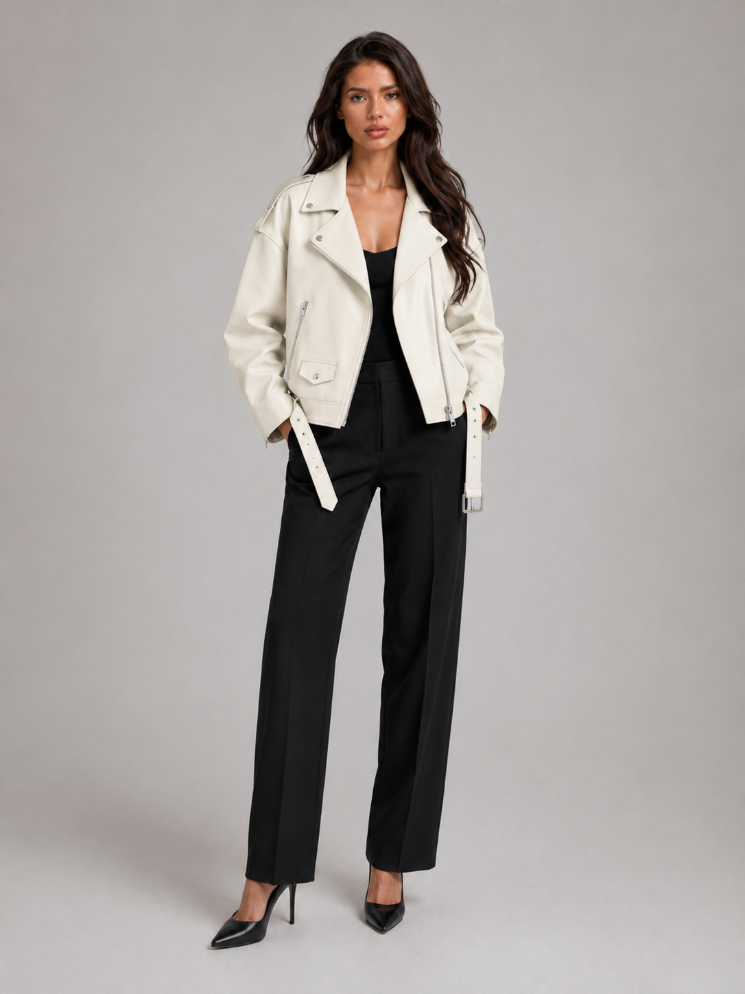 Oversized Faux Leather Biker Jacket for Women