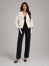 Oversized Faux Leather Biker Jacket for Women