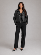 Oversized Faux Leather Biker Jacket for Women