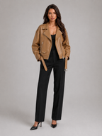 Oversized Faux Leather Biker Jacket for Women