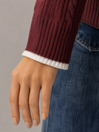 Women's Contrast Trim Cable Knit Sweater | Slim Fit V-Neck Jumper