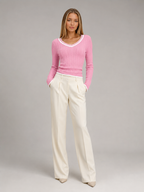 Women's Contrast Trim Cable Knit Sweater | Slim Fit V-Neck Jumper