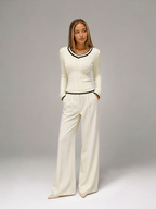 Women's Contrast Trim Cable Knit Sweater | Slim Fit V-Neck Jumper