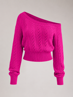 Women's Off-Shoulder Cable Knit Jumper | Cropped Balloon Sleeve Sweater