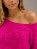 Women's Off-Shoulder Cable Knit Jumper | Cropped Balloon Sleeve Sweater