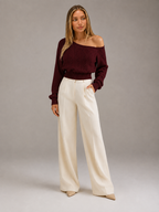 Women's Off-Shoulder Cable Knit Jumper | Cropped Balloon Sleeve Sweater