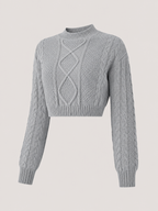 Women's Cropped Cable Knit Jumper | Mock Neck Sweater