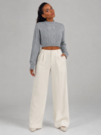 Women's Cropped Cable Knit Jumper | Mock Neck Sweater