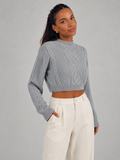 Women's Cropped Cable Knit Jumper | Mock Neck Sweater
