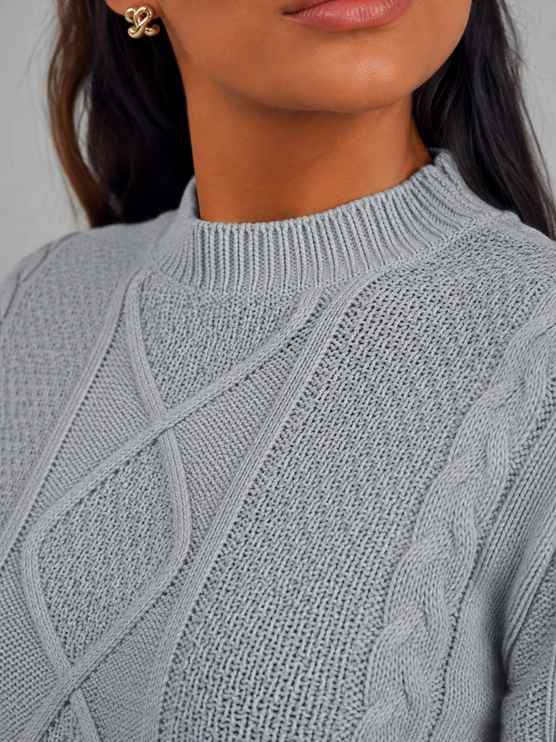 Women's Cropped Cable Knit Jumper | Mock Neck Sweater