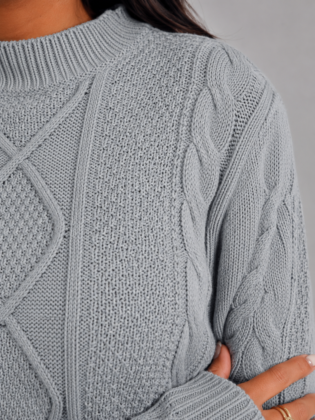 Women's Cropped Cable Knit Jumper | Mock Neck Sweater