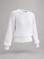 Women's Cable Knit Lantern Sleeve Jumper | Crew Neck Sweater