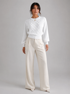 Women's Cable Knit Lantern Sleeve Jumper | Crew Neck Sweater